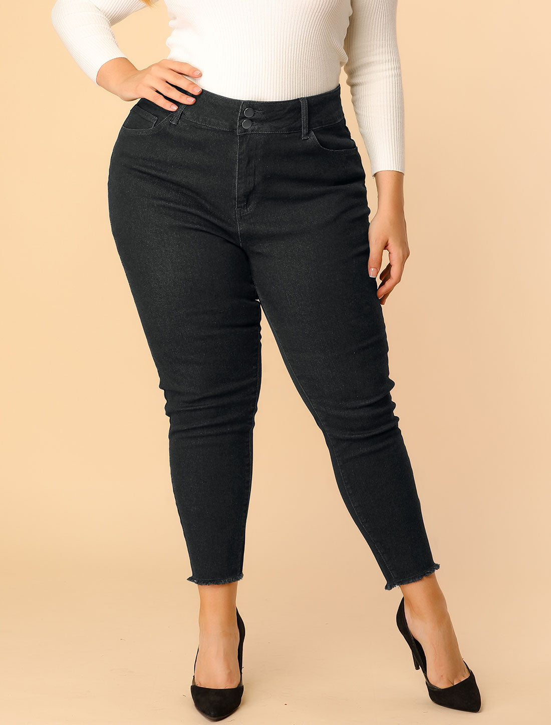 Agnes Orinda Women's Plus Size Denim Jeans Mid Rise Stretch Washed