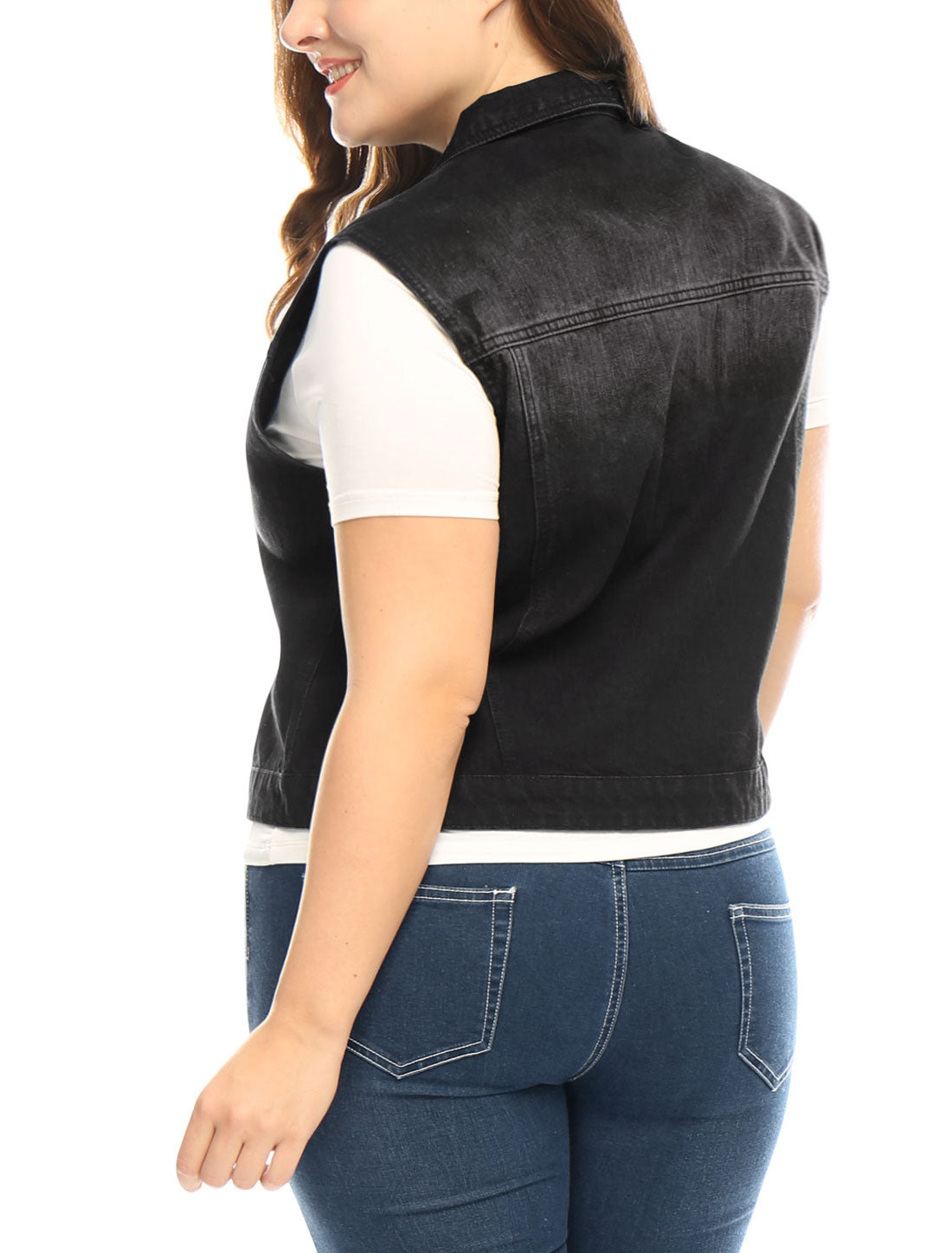 Bublédon Women Plus Size Chest Pockets Single Breasted Denim Vest