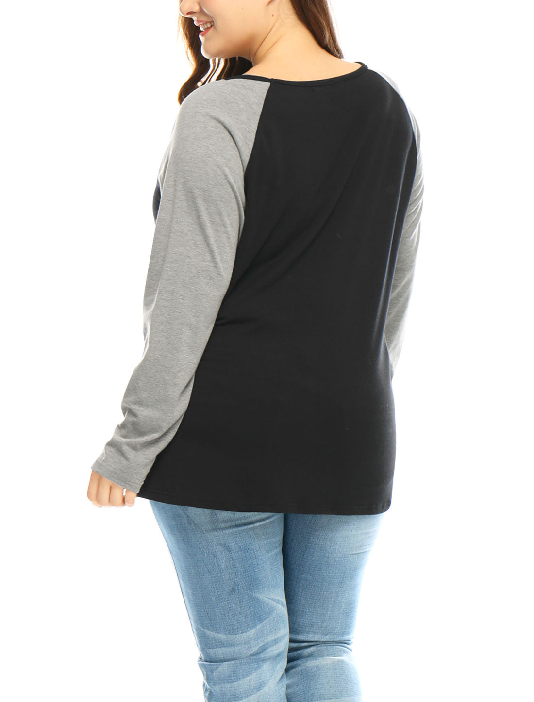 Bublédon Plus Size Tops Floral Skull Colorblock Raglan Long Sleeve Shirt