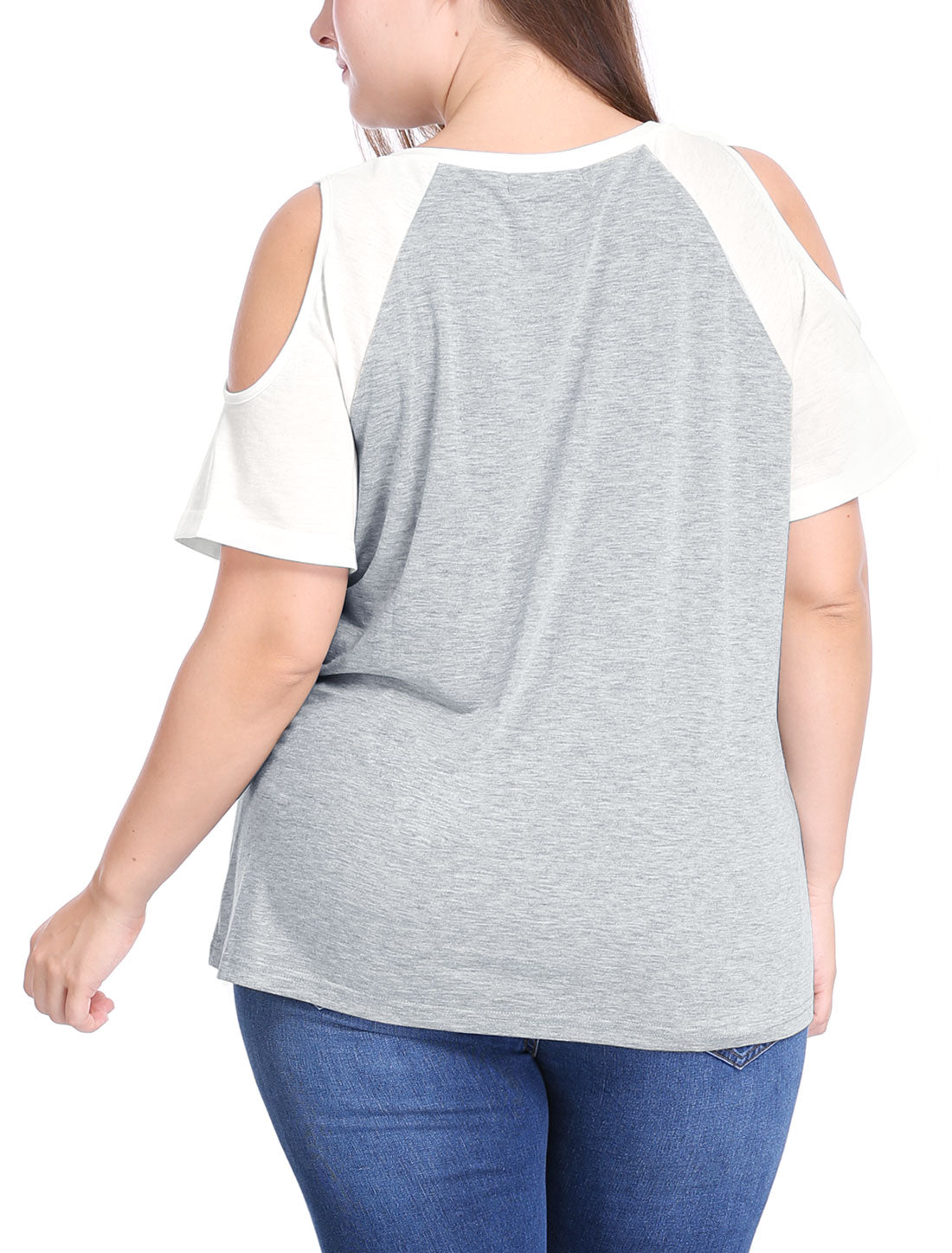 Bublédon Women Plus Size Contrast Raglan Sleeves Cold Shoulder Tee