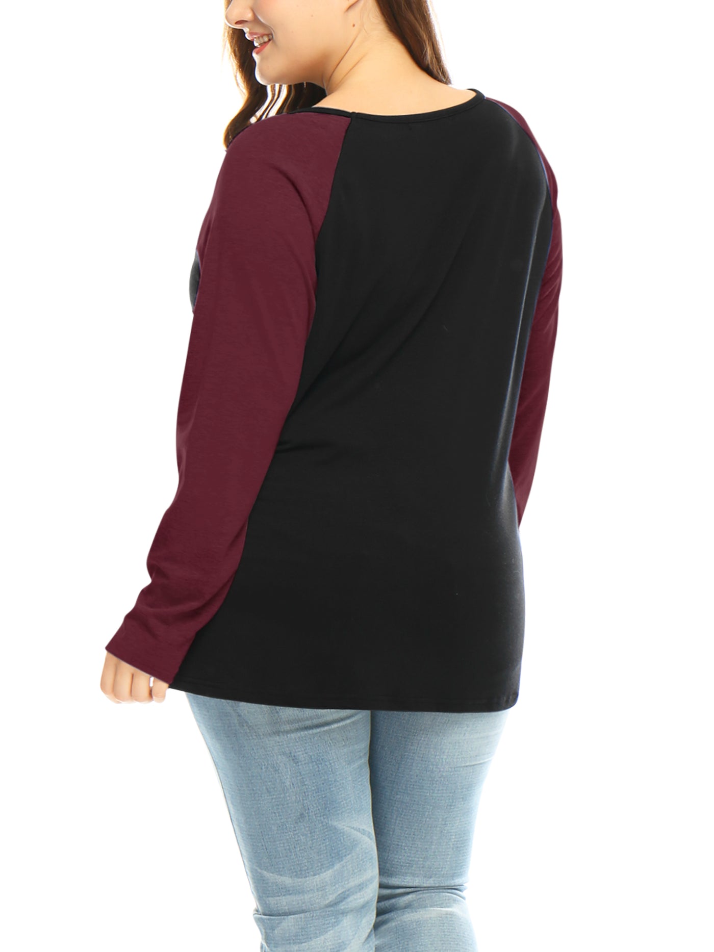 Bublédon Plus Size Tops Floral Skull Colorblock Raglan Long Sleeve Shirt