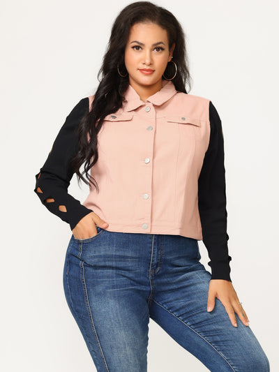 Women Plus Size Chest Pockets Single Breasted Denim Vest