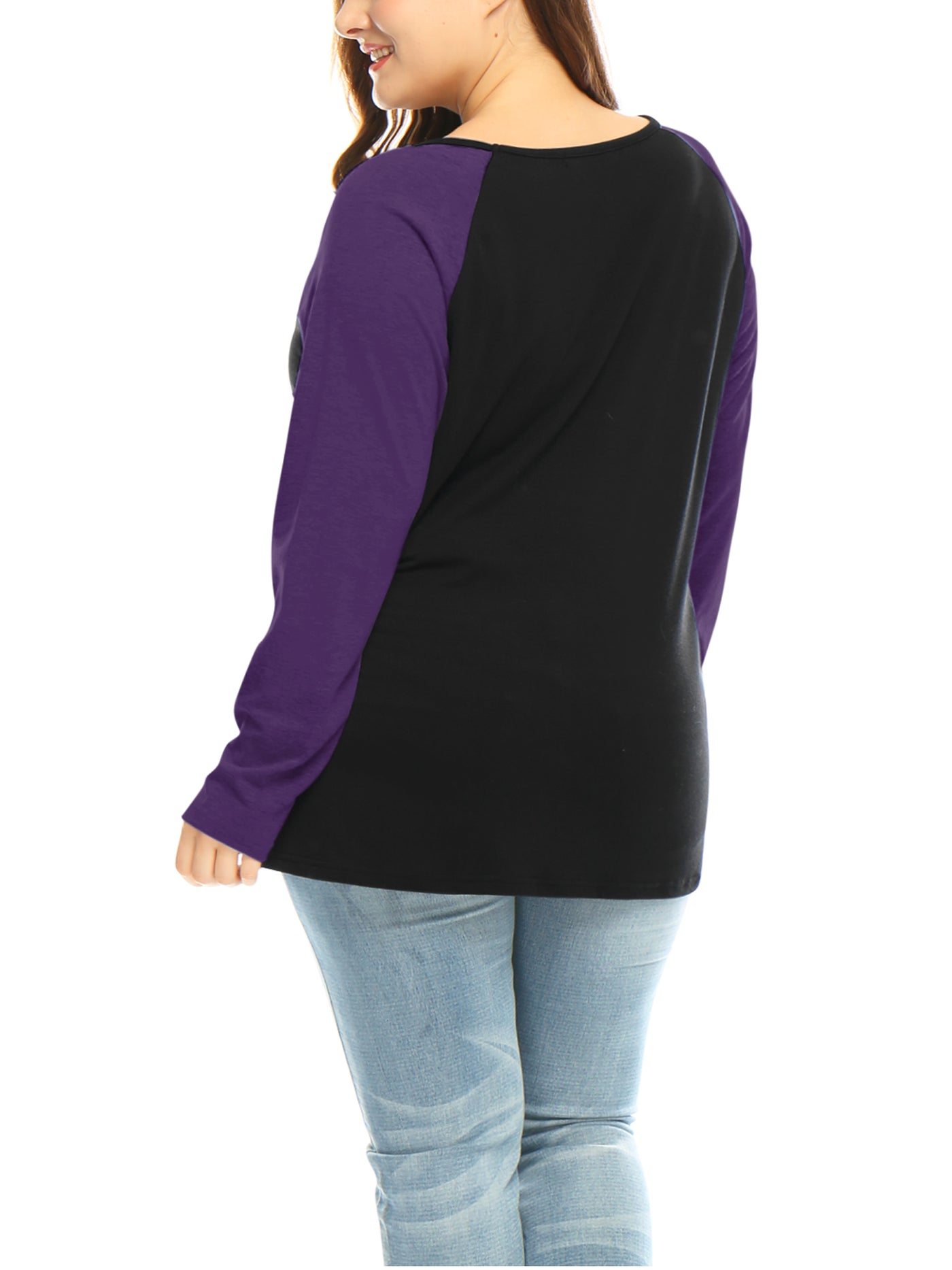 Bublédon Plus Size Tops Floral Skull Colorblock Raglan Long Sleeve Shirt