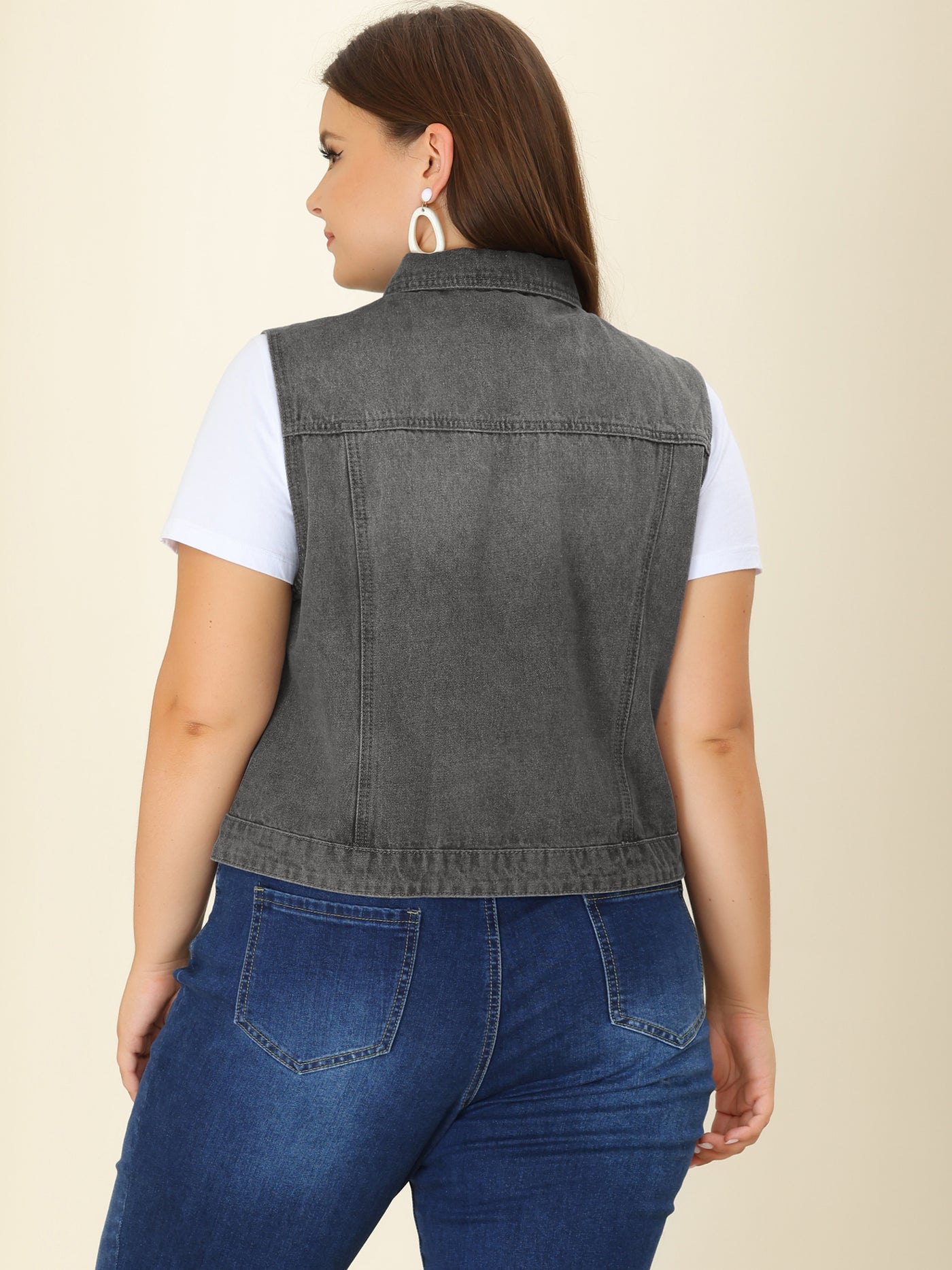 Bublédon Women Plus Size Chest Pockets Single Breasted Denim Vest