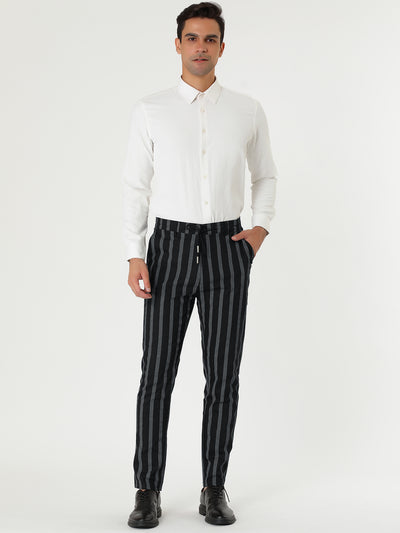 Casual Striped Flat Front Contrast Color Suit Trousers