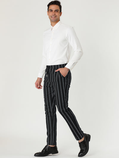 Casual Striped Flat Front Contrast Color Suit Trousers