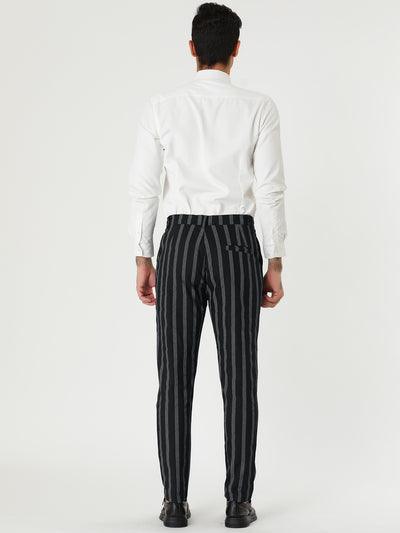 Casual Striped Flat Front Contrast Color Suit Trousers