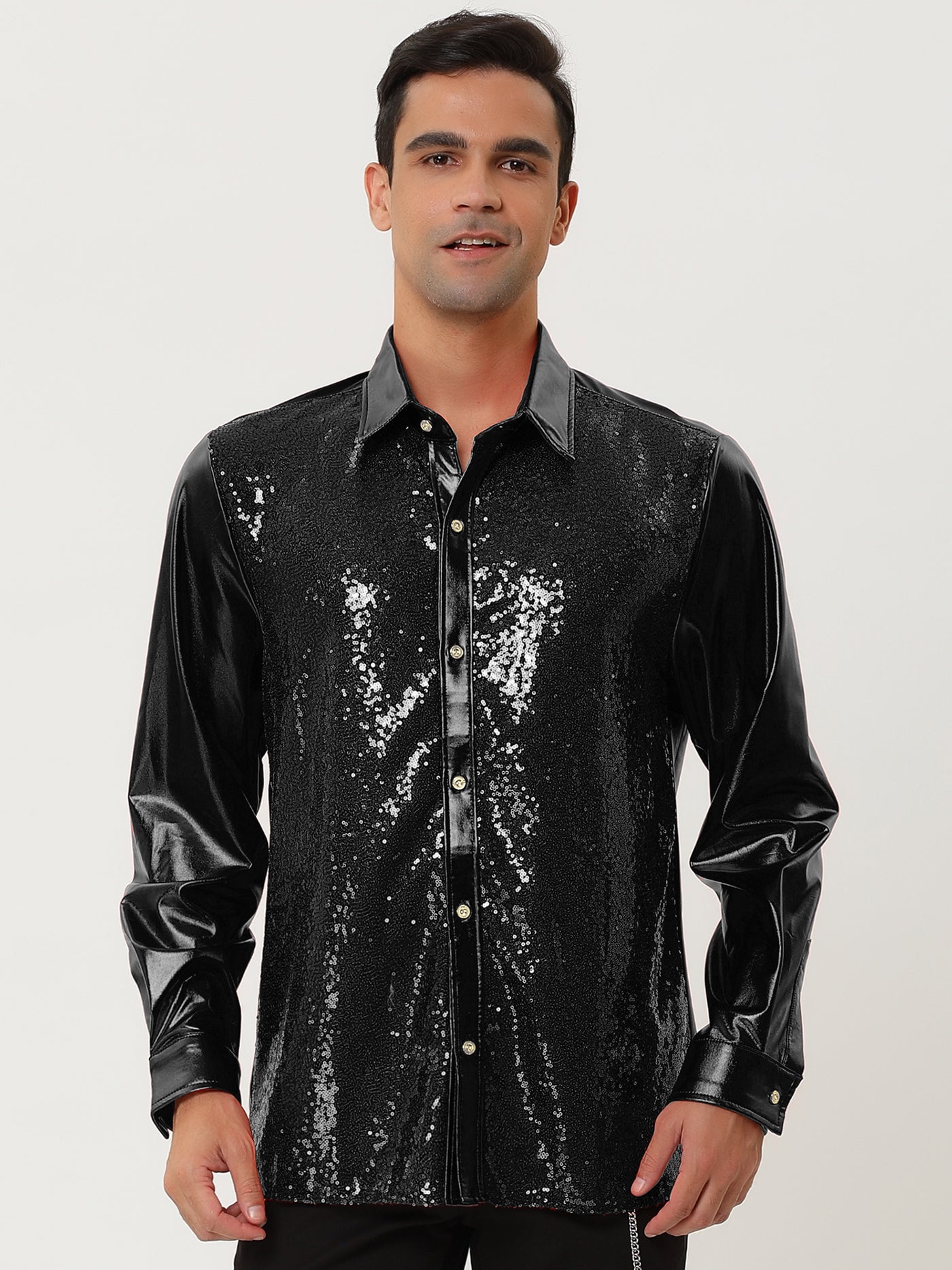 Bublédon Shiny Long Sleeve Button Down Disco Party Shirts