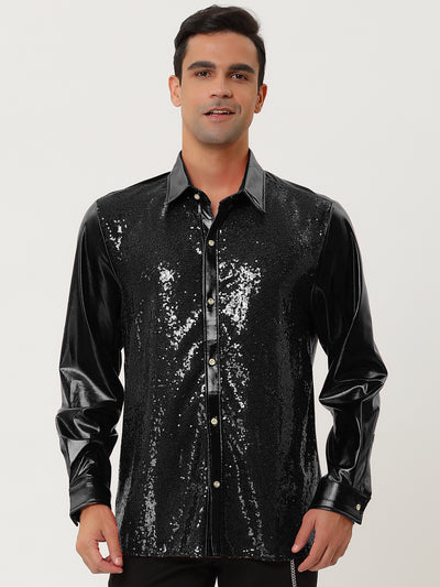 Shiny Long Sleeve Button Down Disco Party Shirts