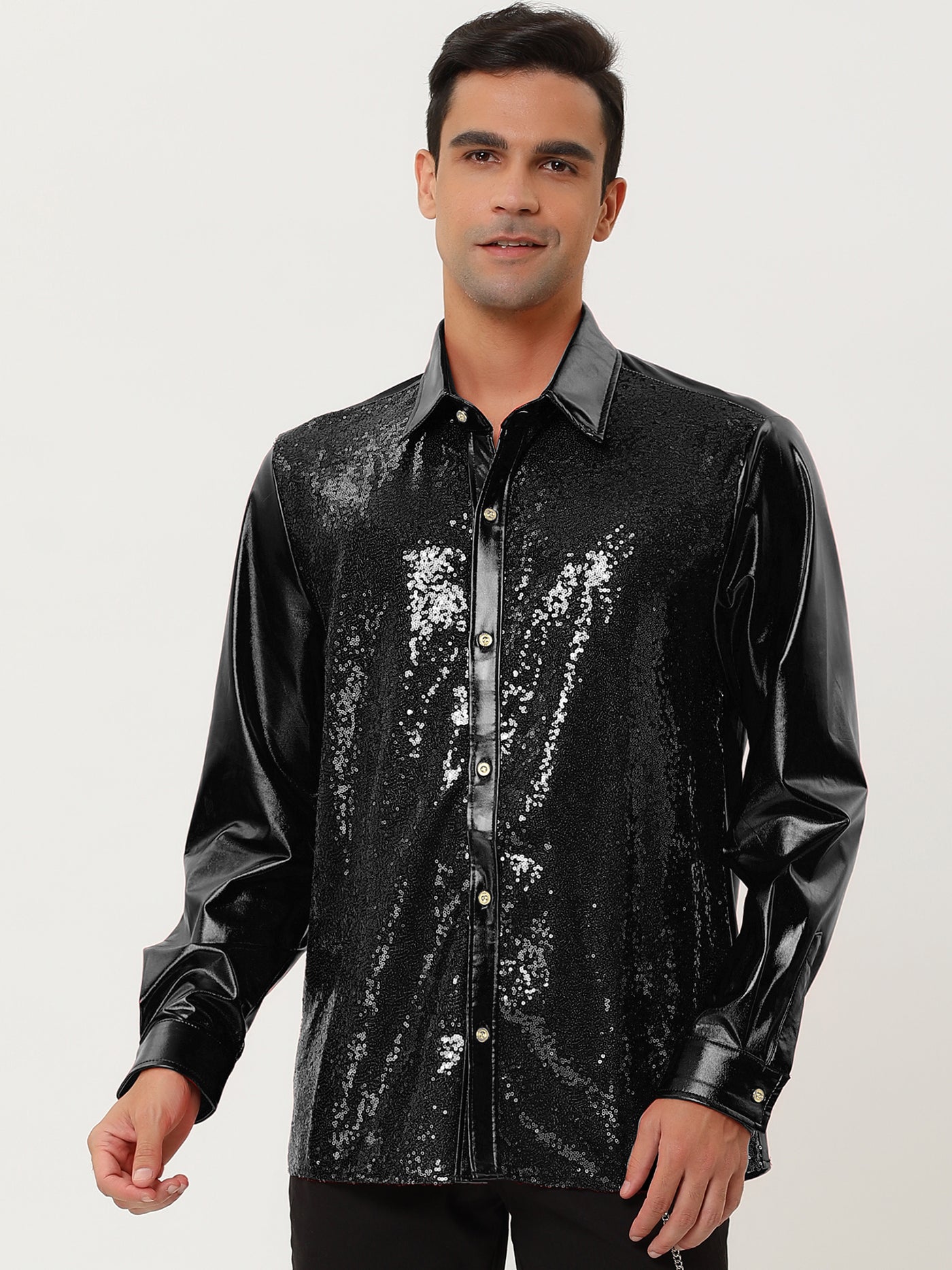 Bublédon Shiny Long Sleeve Button Down Disco Party Shirts