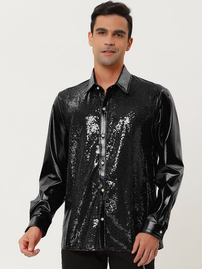 Shiny Long Sleeve Button Down Disco Party Shirts