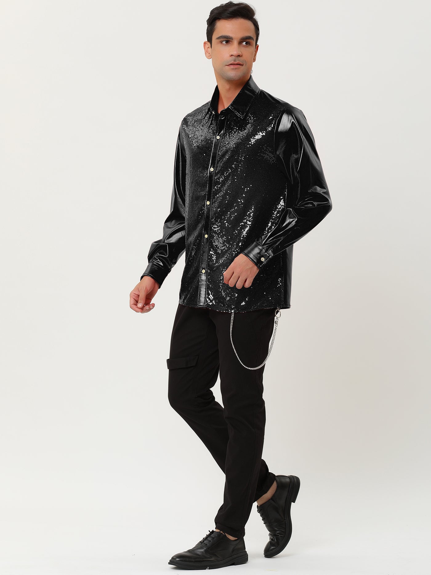 Bublédon Shiny Long Sleeve Button Down Disco Party Shirts