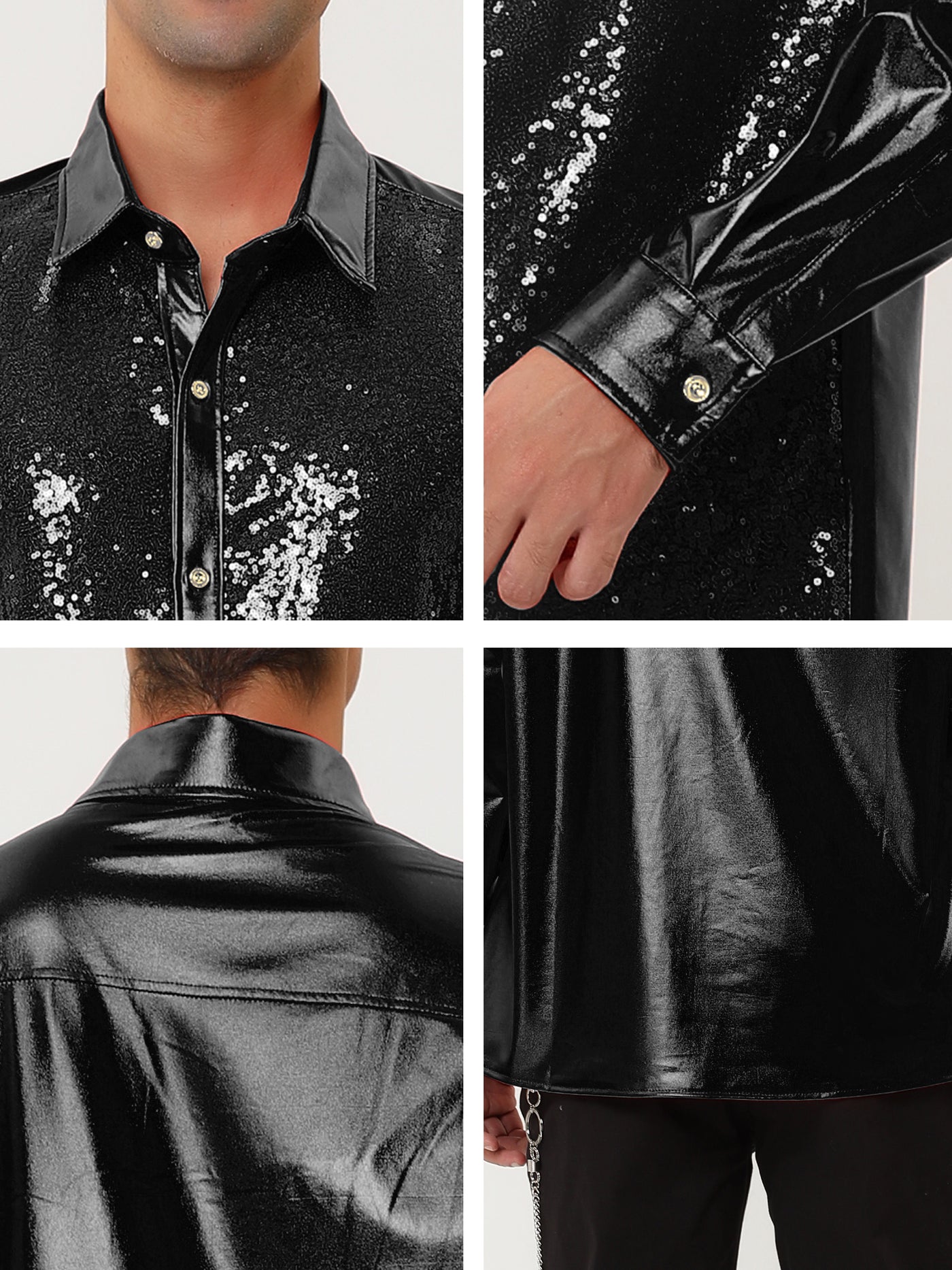 Bublédon Shiny Long Sleeve Button Down Disco Party Shirts