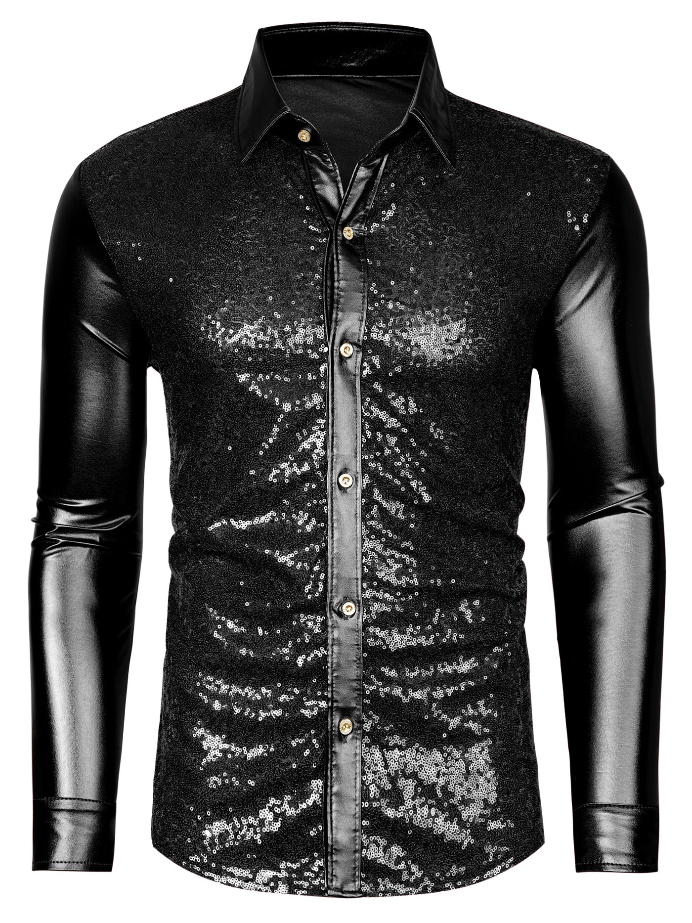 Bublédon Shiny Long Sleeve Button Down Disco Party Shirts