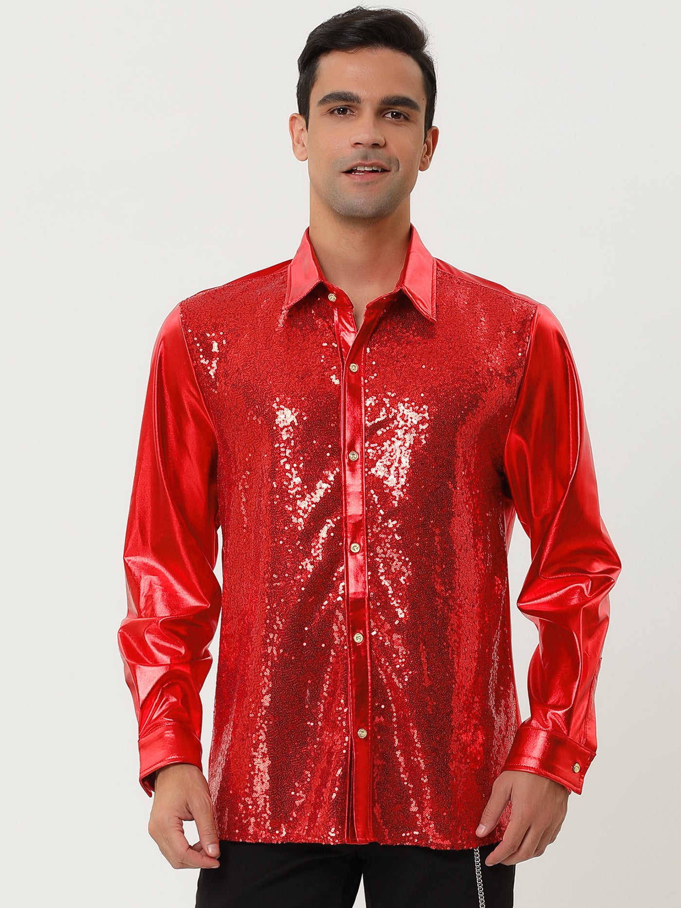 Bublédon Shiny Long Sleeve Button Down Disco Party Shirts