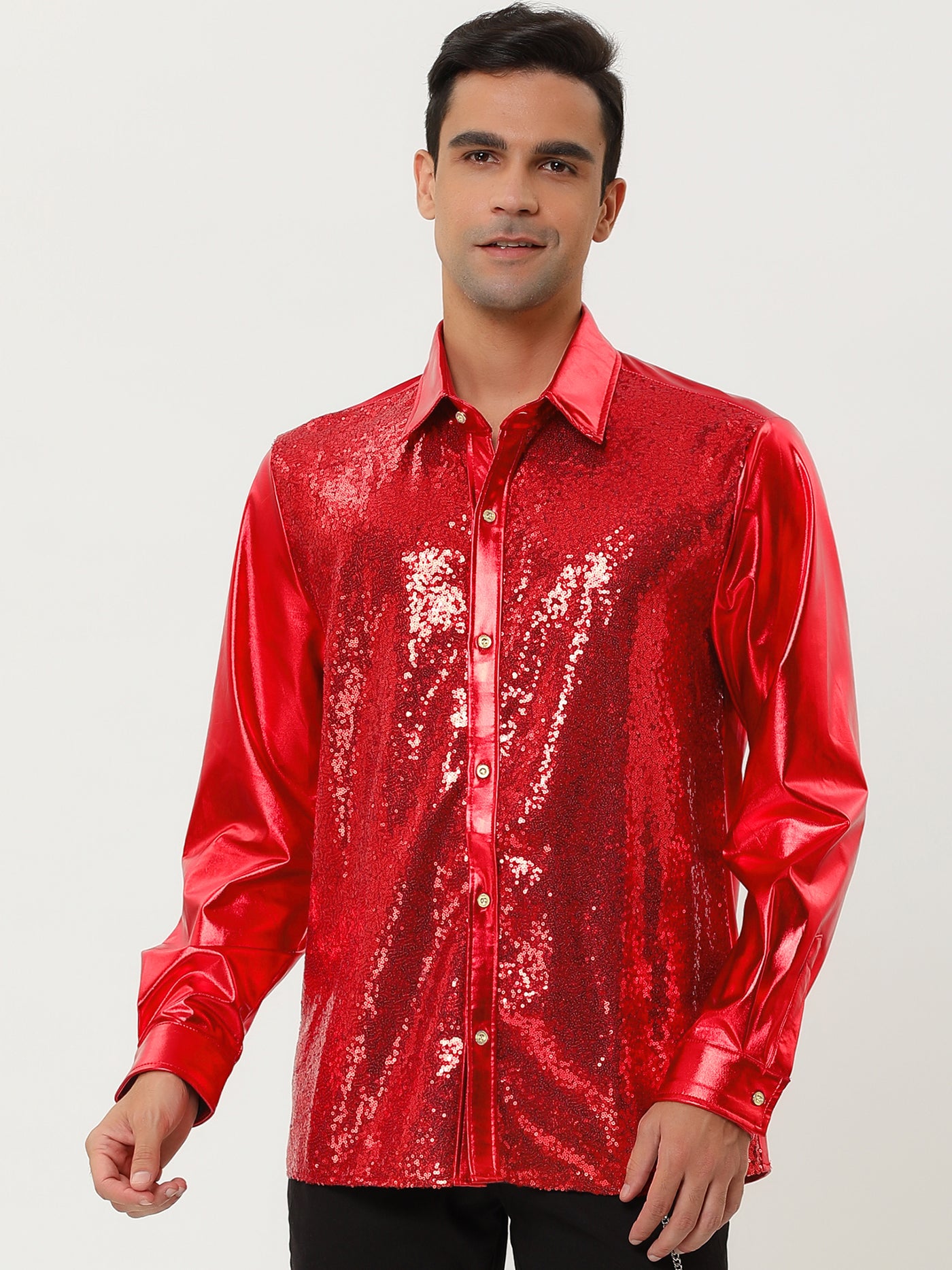 Bublédon Shiny Long Sleeve Button Down Disco Party Shirts