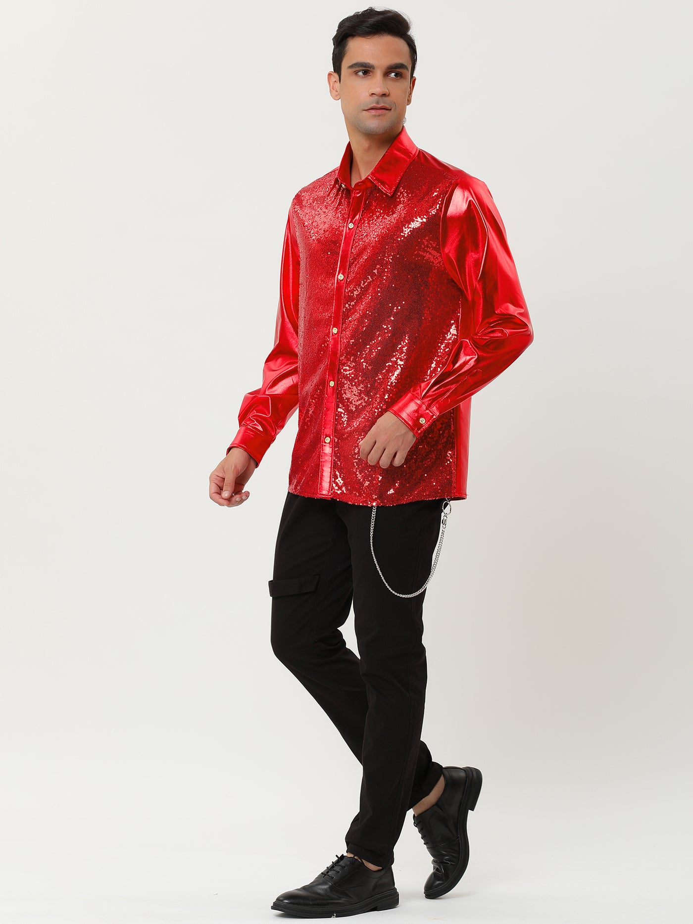 Bublédon Shiny Long Sleeve Button Down Disco Party Shirts