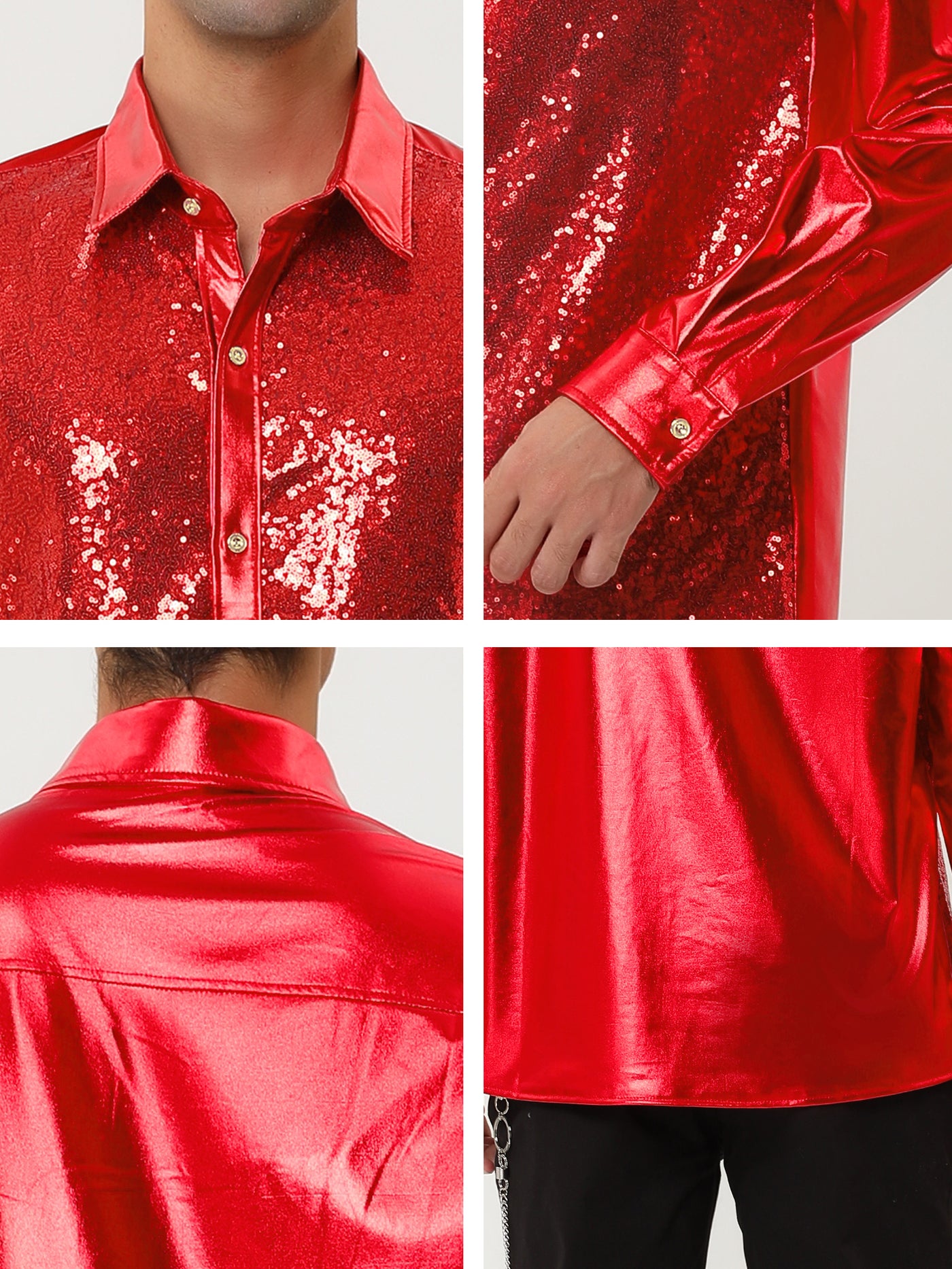 Bublédon Shiny Long Sleeve Button Down Disco Party Shirts