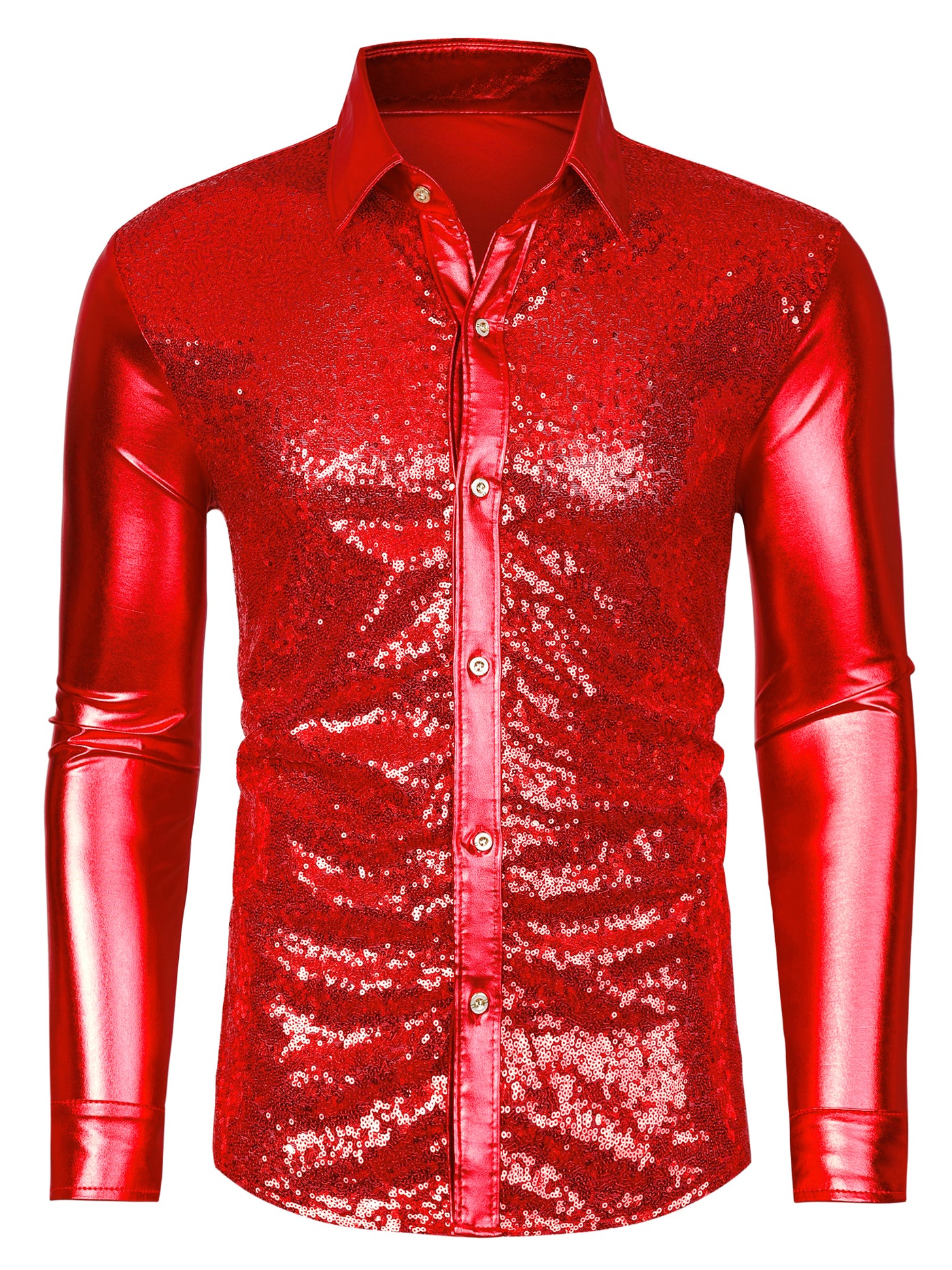 Bublédon Shiny Long Sleeve Button Down Disco Party Shirts