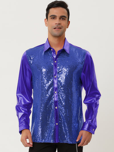 Shiny Long Sleeve Button Down Disco Party Shirts