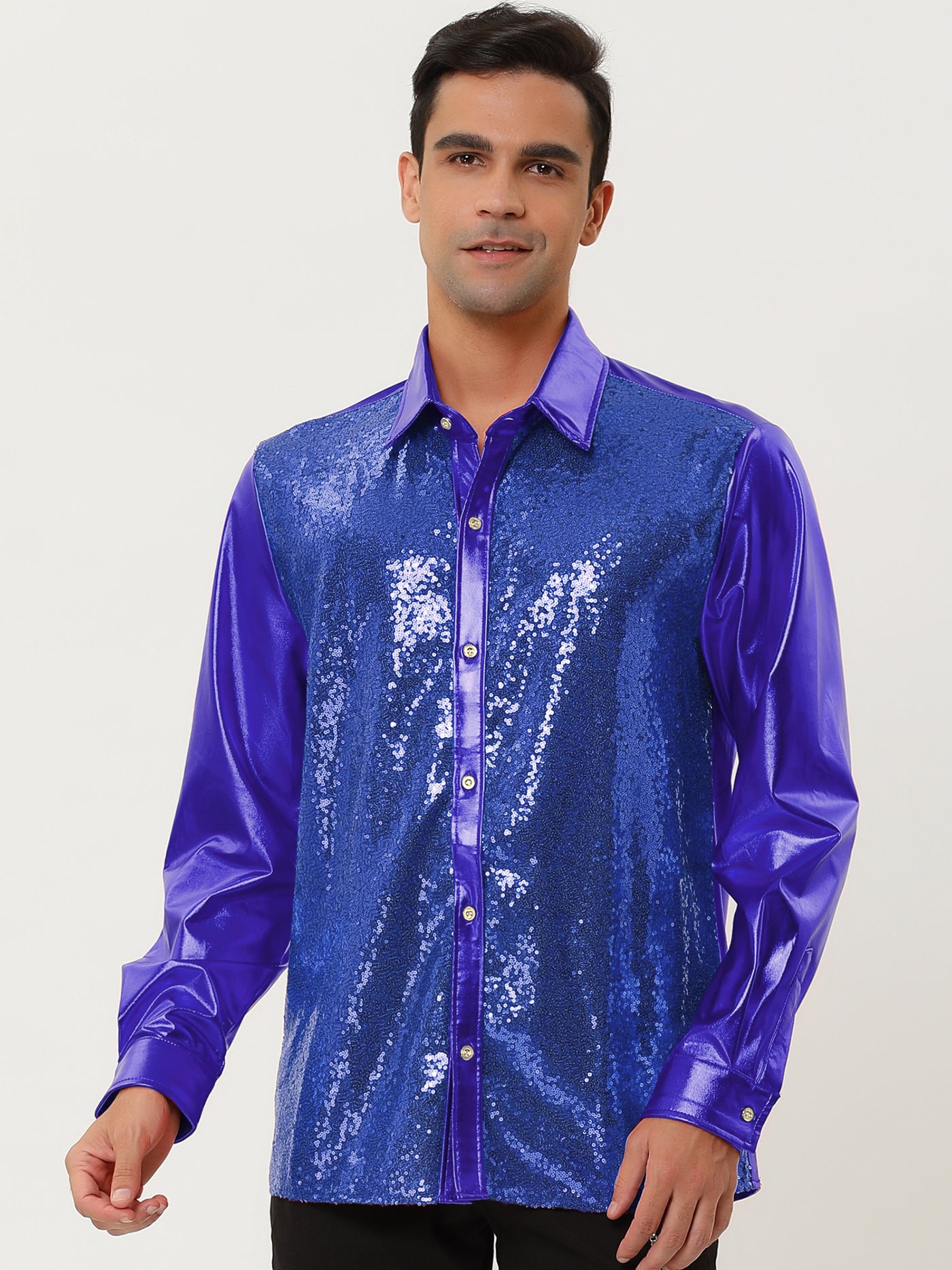 Bublédon Shiny Long Sleeve Button Down Disco Party Shirts