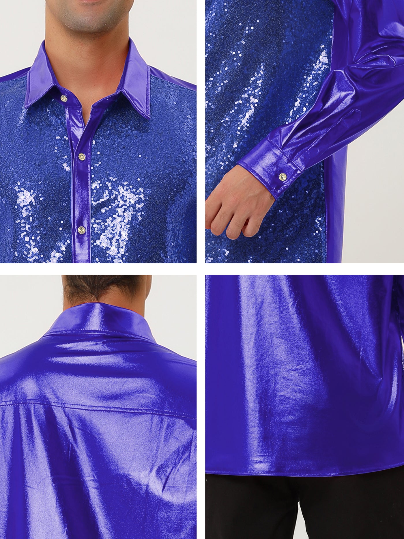 Bublédon Shiny Long Sleeve Button Down Disco Party Shirts