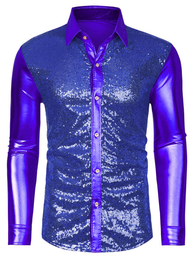 Shiny Long Sleeve Button Down Disco Party Shirts