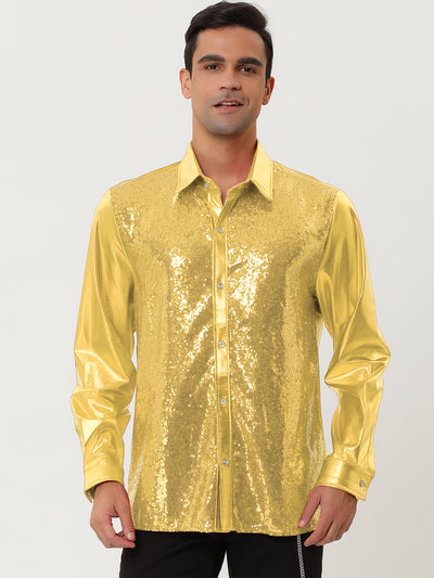 Shiny Long Sleeve Button Down Disco Party Shirts