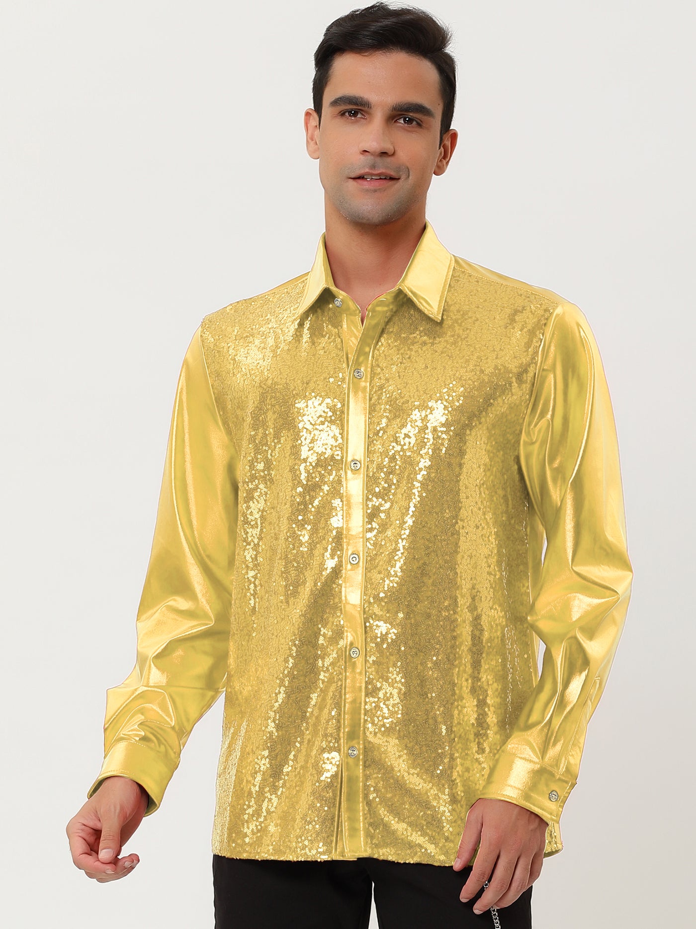 Bublédon Shiny Long Sleeve Button Down Disco Party Shirts