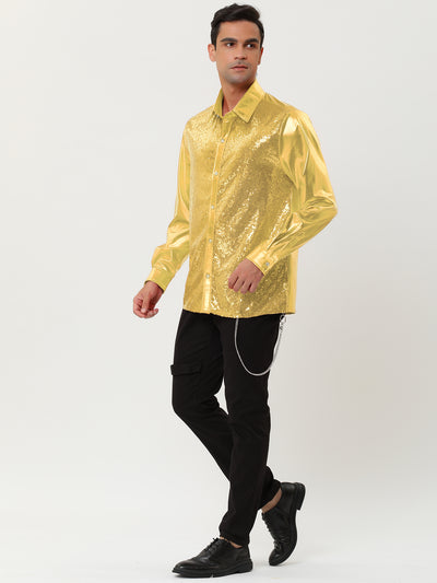 Shiny Long Sleeve Button Down Disco Party Shirts