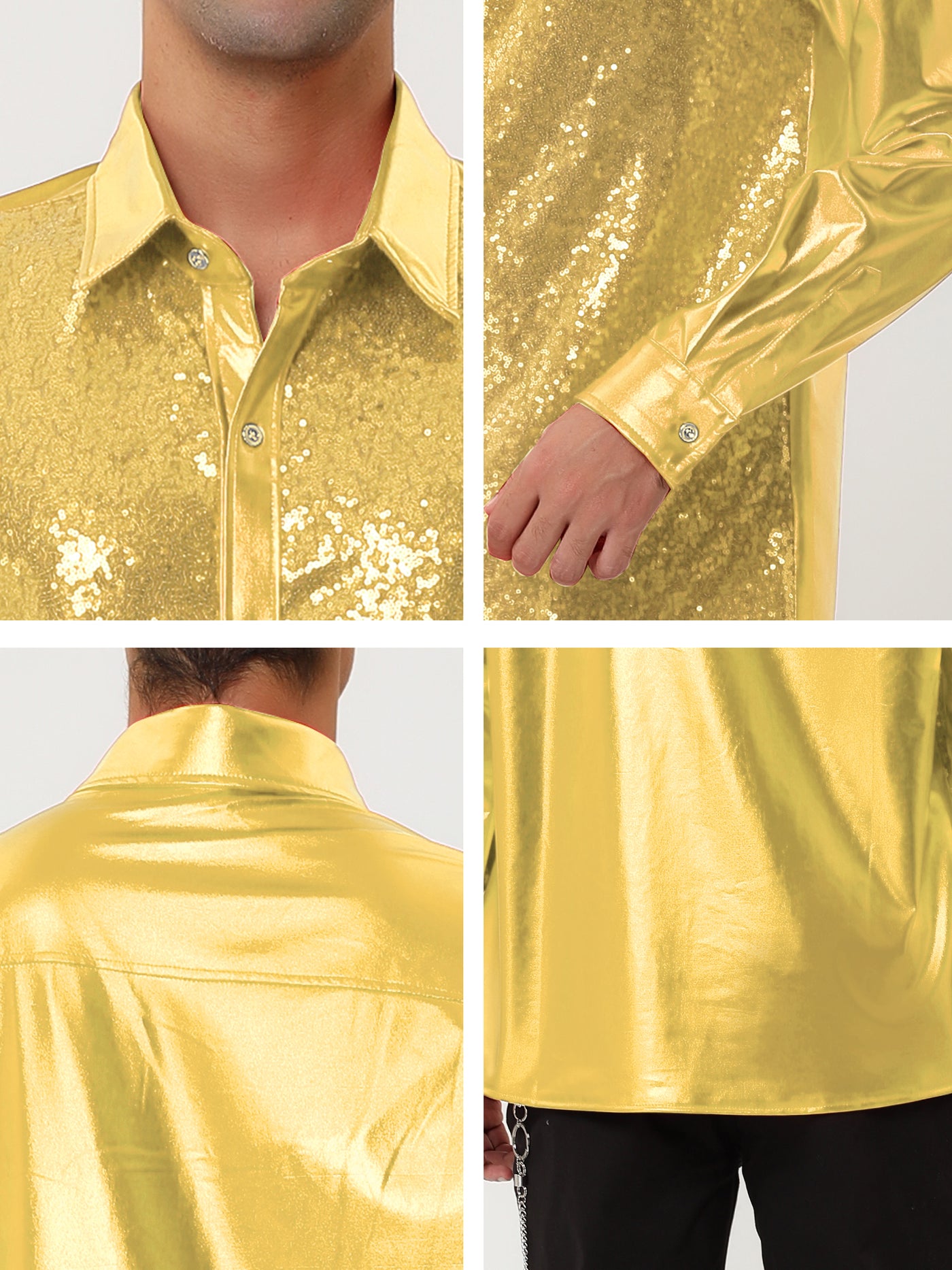 Bublédon Shiny Long Sleeve Button Down Disco Party Shirts