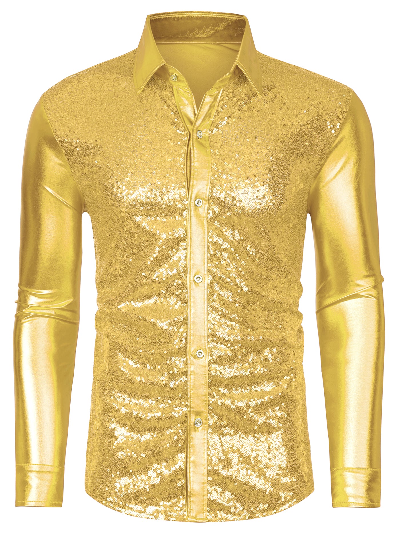 Bublédon Shiny Long Sleeve Button Down Disco Party Shirts