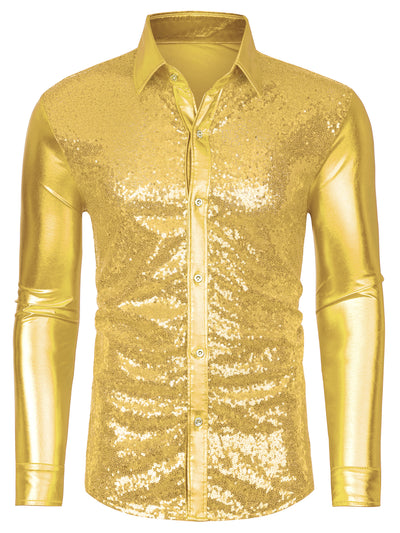 Shiny Long Sleeve Button Down Disco Party Shirts