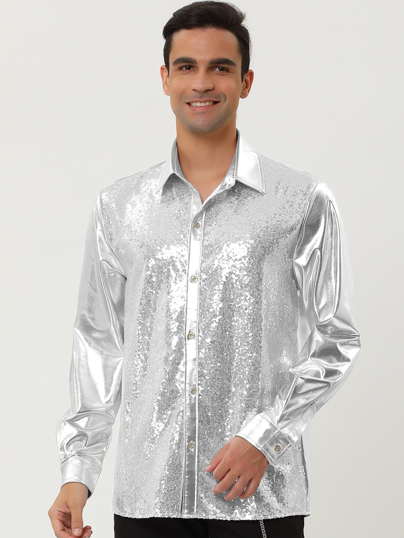 Bublédon Shiny Long Sleeve Button Down Disco Party Shirts