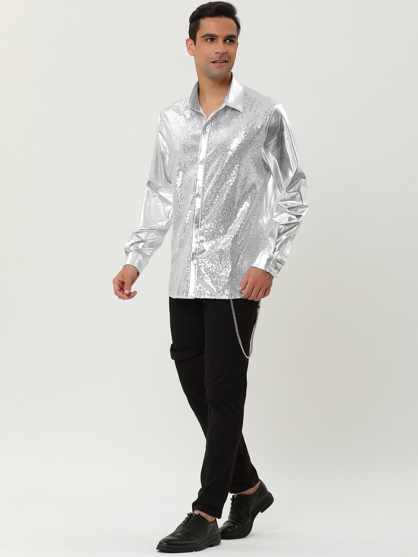 Bublédon Shiny Long Sleeve Button Down Disco Party Shirts