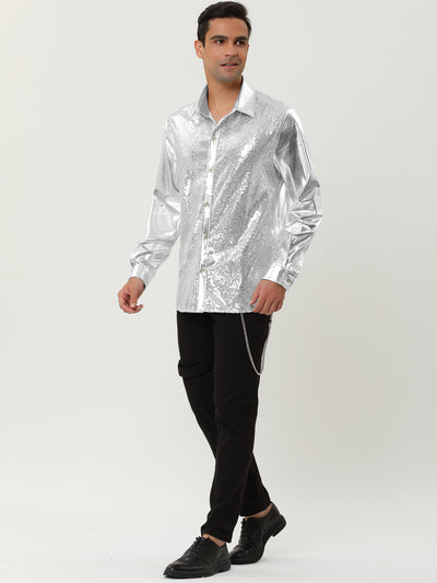 Shiny Long Sleeve Button Down Disco Party Shirts