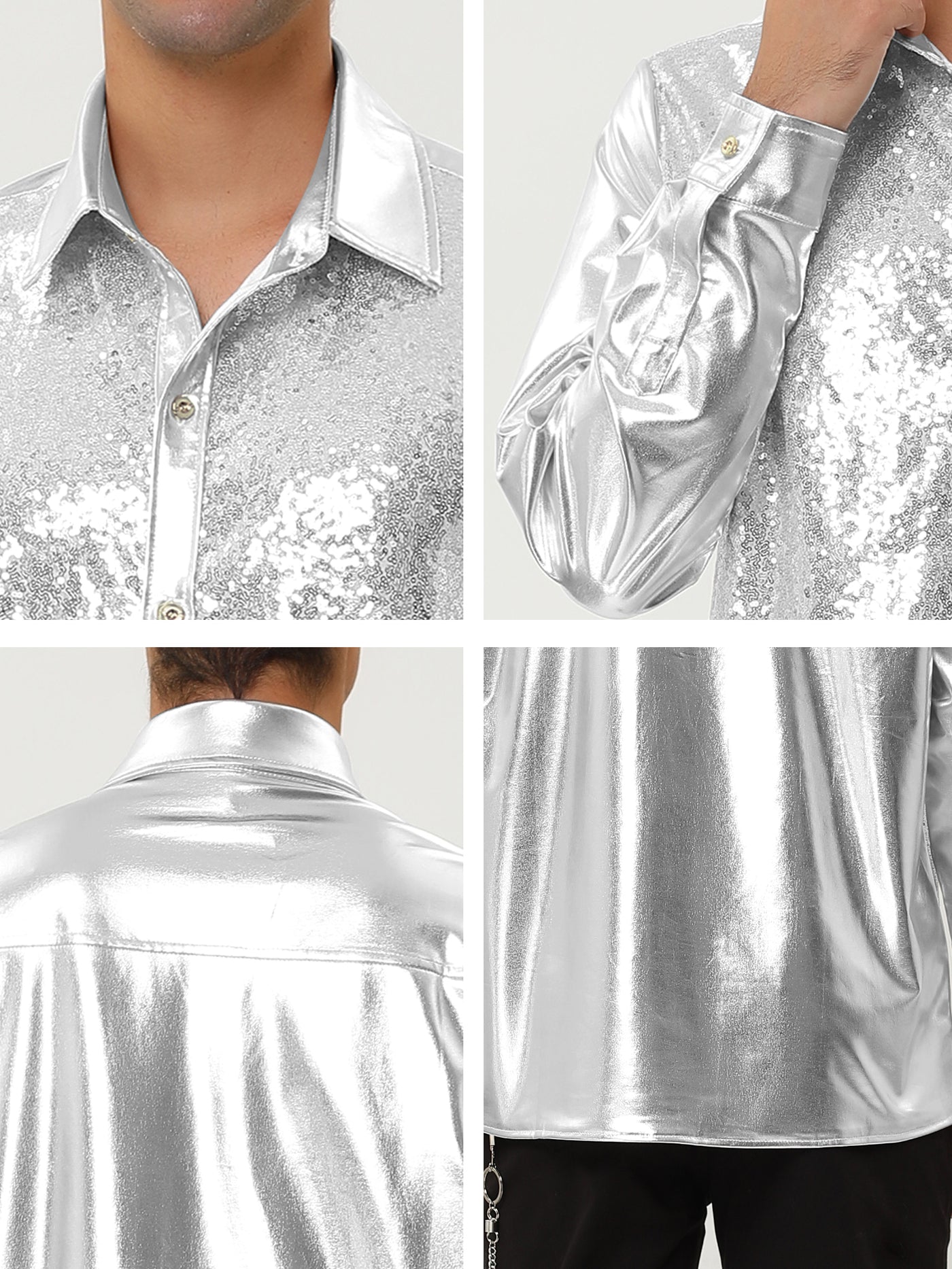 Bublédon Shiny Long Sleeve Button Down Disco Party Shirts