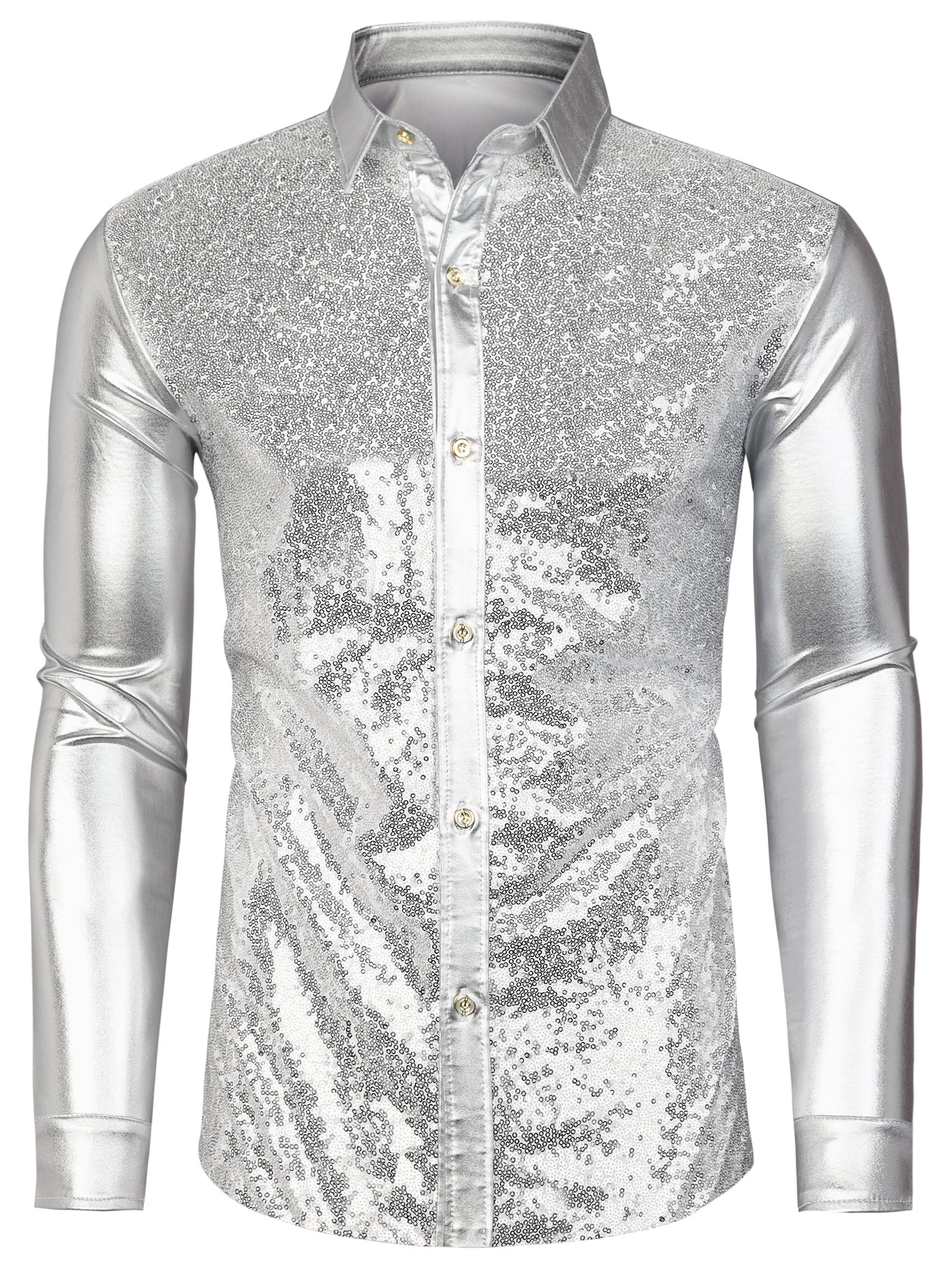 Bublédon Shiny Long Sleeve Button Down Disco Party Shirts