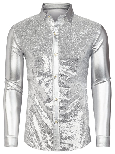 Shiny Long Sleeve Button Down Disco Party Shirts