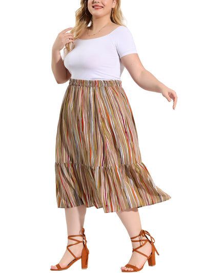 Loose Fit Woven Vertical Stripe Midi Skirt