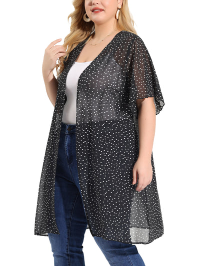 Women's Plus Size Cardigan Polka Dots Bell Sleeve Chiffon Summer Cardigans