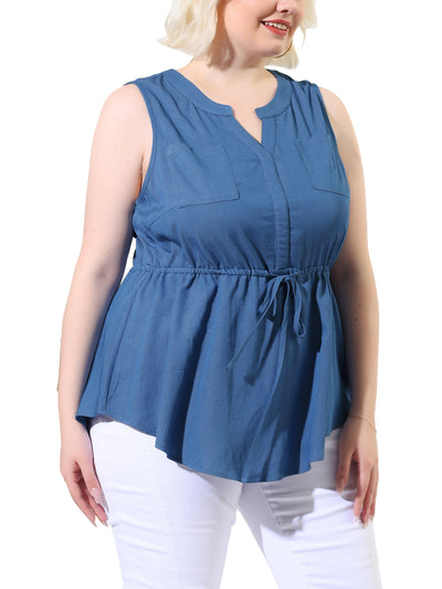 Woven H Line Summer V Neck Sleeveless Peplum Top