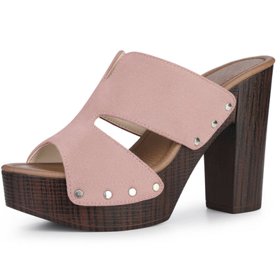 Perphy Platform Slip on Block High Heels Slides Sandals