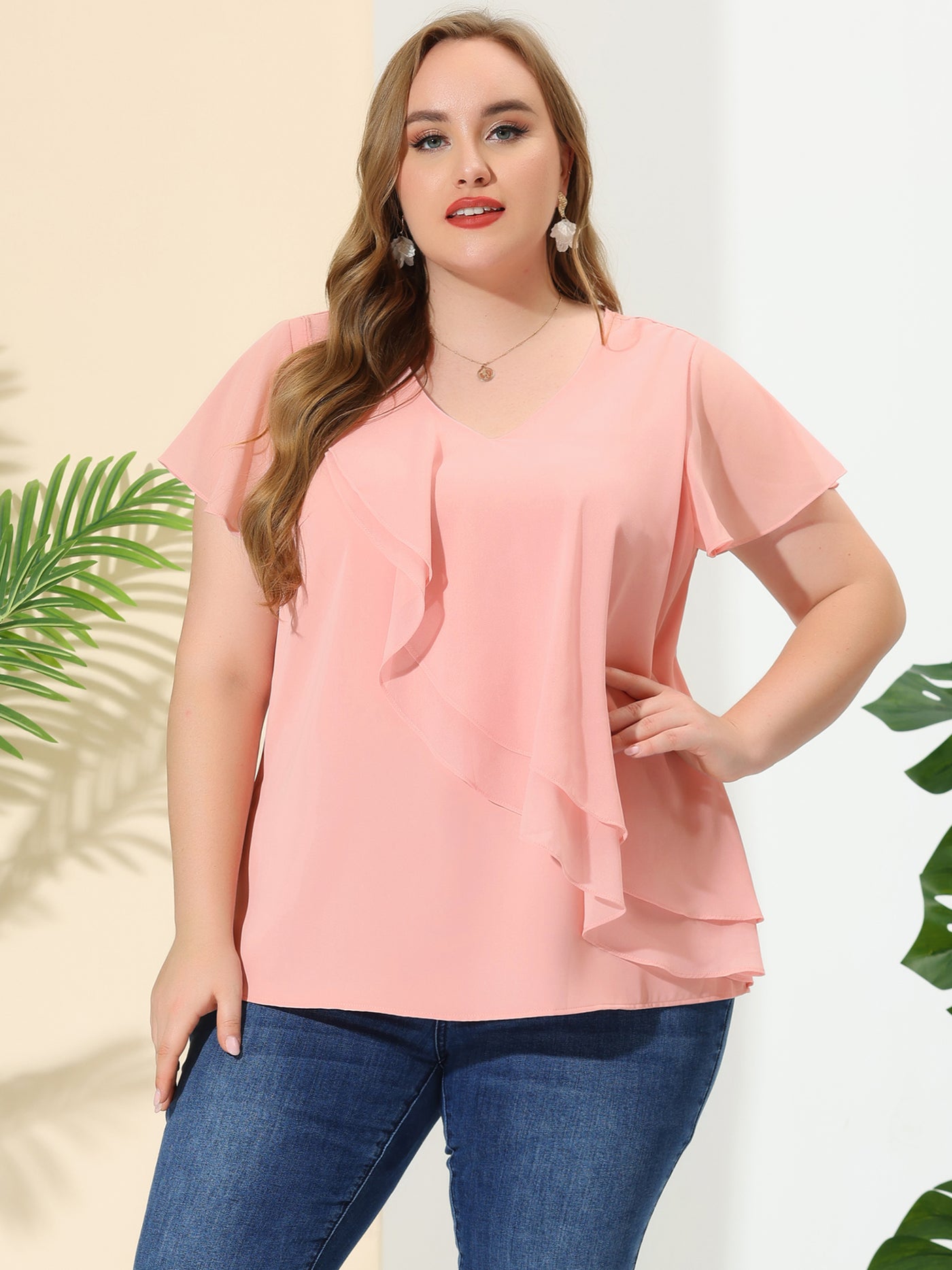 Bublédon Woven Relax Fit Summer V Neck Layers Blouse