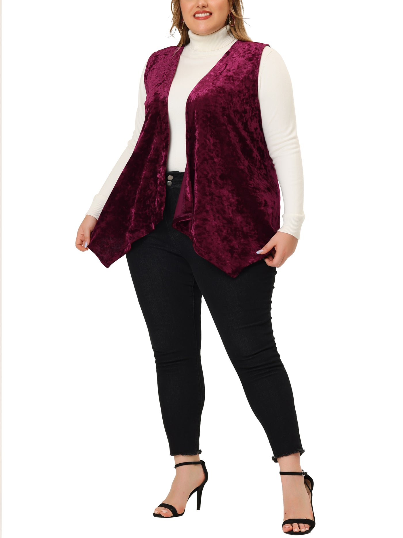 Bublédon Velvet A Line Sleeveless High Low Cardigan