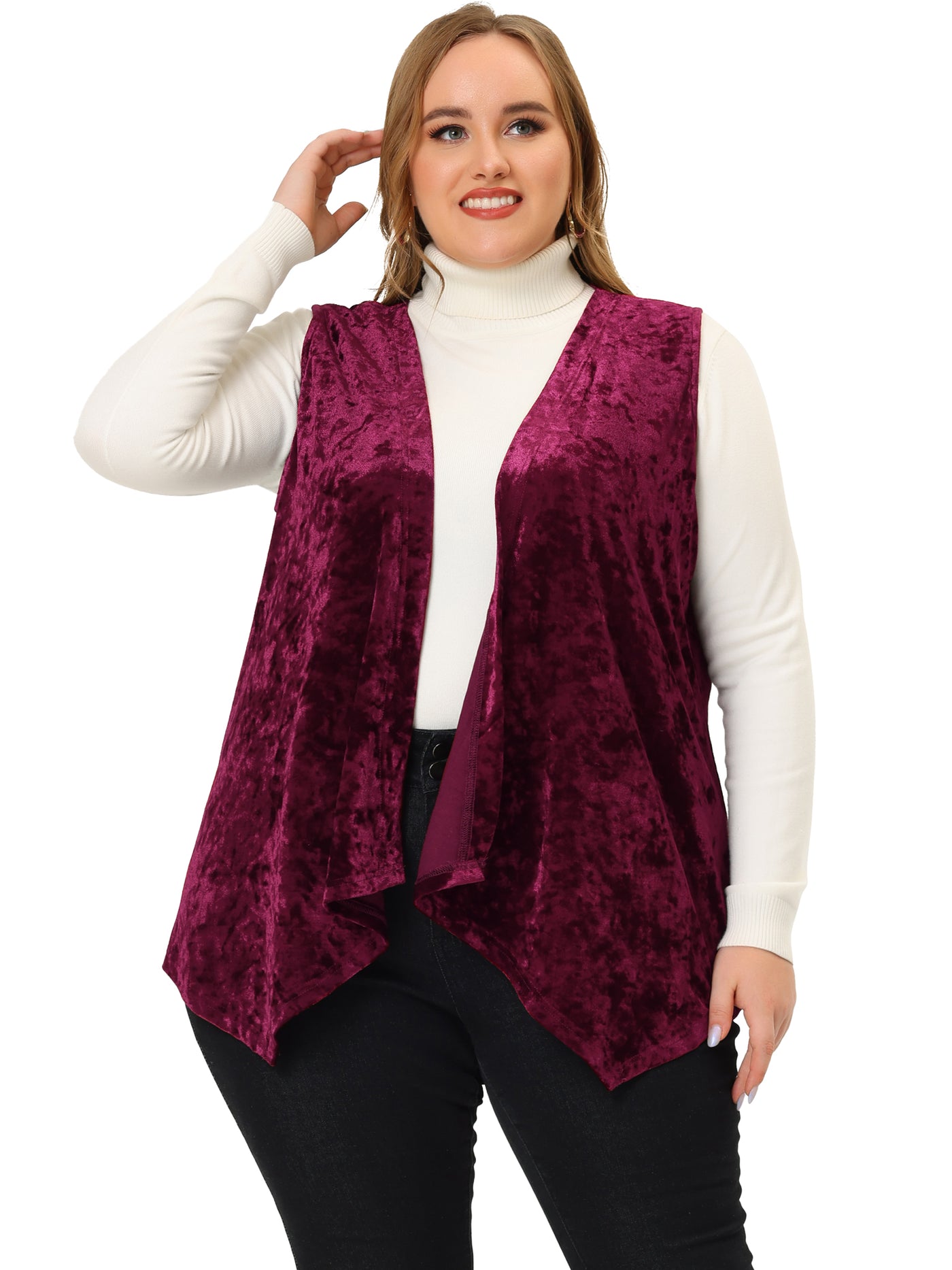 Bublédon Velvet A Line Sleeveless High Low Cardigan