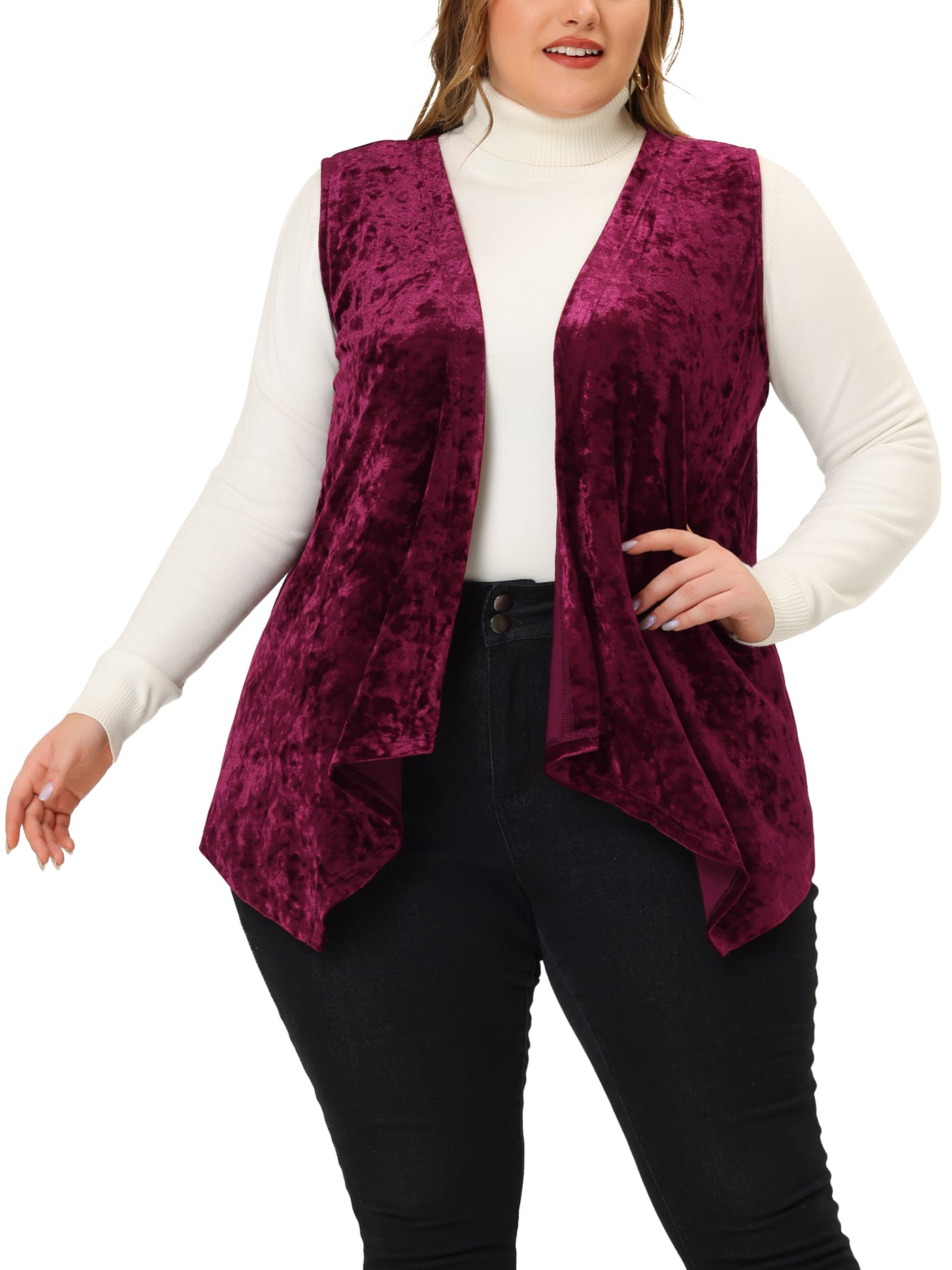 Bublédon Velvet A Line Sleeveless High Low Cardigan