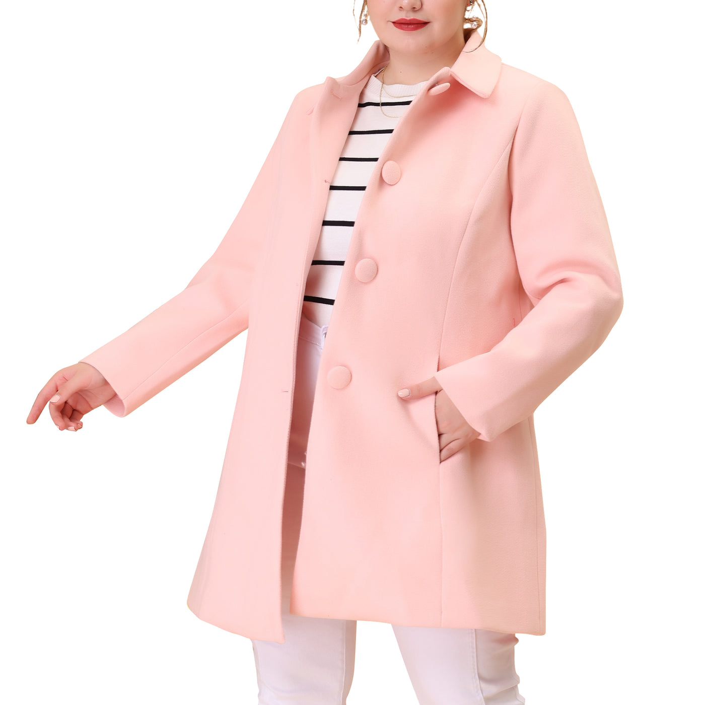 Bublédon Women's Plus Size Coat Turndown Collar Full Lined Side Pocket Single Breasted Coats