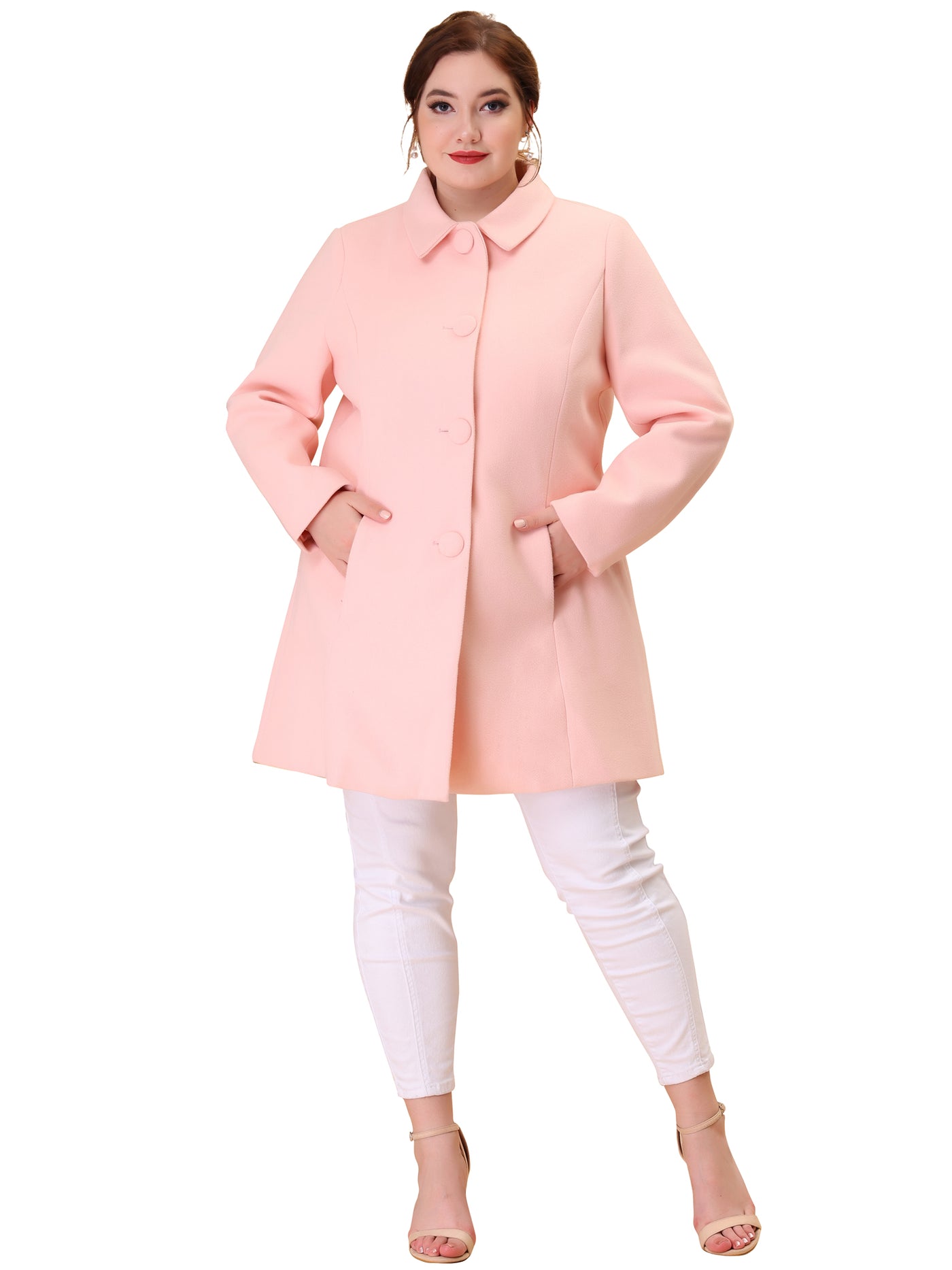 Bublédon Women's Plus Size Coat Turndown Collar Full Lined Side Pocket Single Breasted Coats