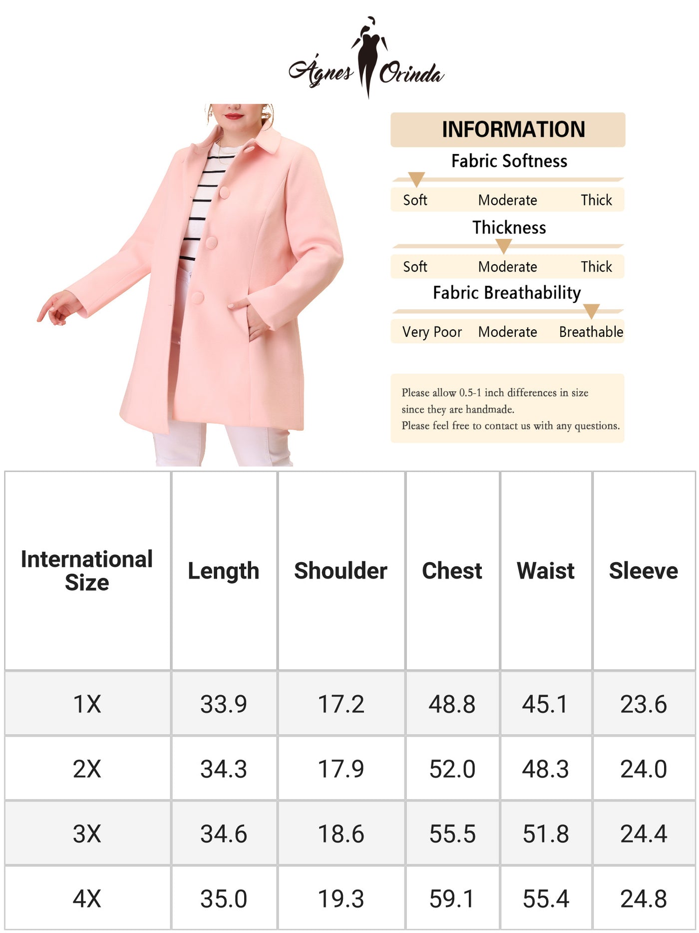 Bublédon Women's Plus Size Coat Turndown Collar Full Lined Side Pocket Single Breasted Coats